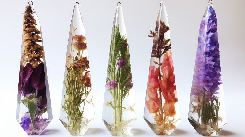 Cones of resins filled with flowers