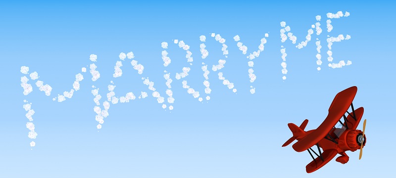 3D render of a biplane sky writing marry me
